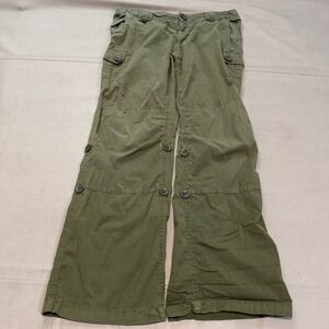 VTG Y2K American Eagle Olive Cargo Pant Women 10 Wide Baggy Utility Gorpcore5382